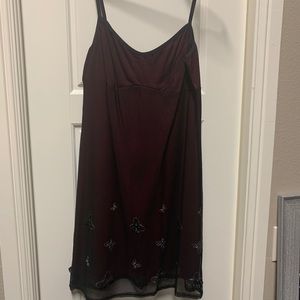Maroon and black mini dress.